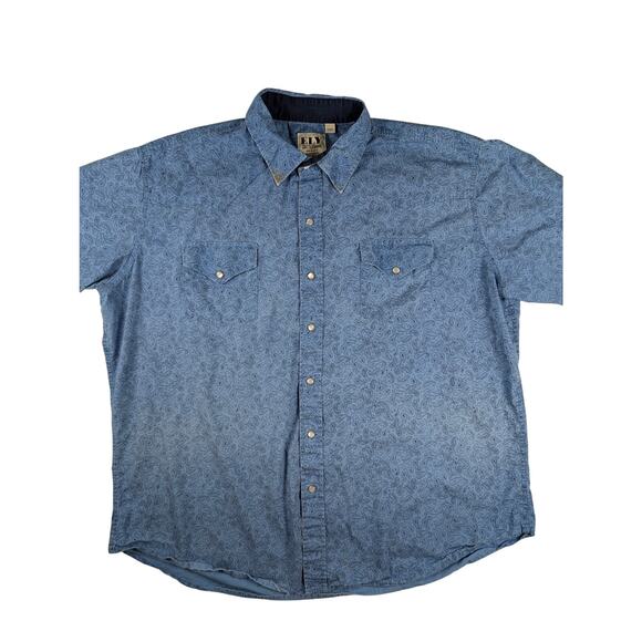 Ely Cattleman Men's Paisley Cotton Blue Short Sleeve Western XXL Pearl Snap - Picture 1 of 7